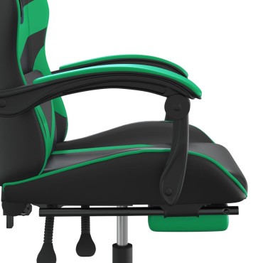 vidaXL Καρέκλα Gaming Περιστρ. Υποπόδιο Μαύρο/Πράσινο Συνθετικό Δέρμα 57,5x59,5x(121-131)cm 1 τεμ.
