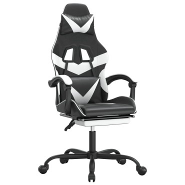 vidaXL Καρέκλα Gaming Περιστρ. Υποπόδιο Μαύρο άσπρο Συνθετικό Δέρμα 57,5x59,5x(121-131)cm 1 τεμ.