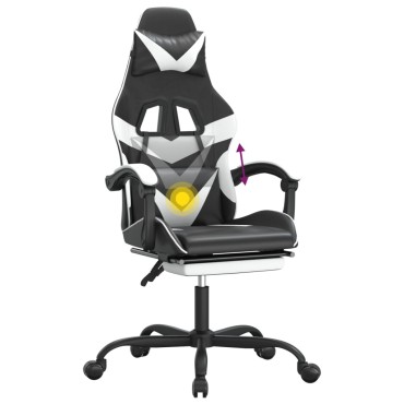 vidaXL Καρέκλα Gaming Περιστρ. Υποπόδιο Μαύρο άσπρο Συνθετικό Δέρμα 57,5x59,5x(121-131)cm 1 τεμ.