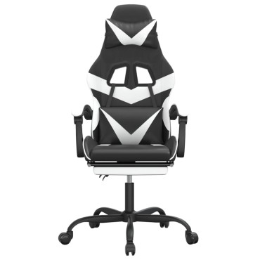 vidaXL Καρέκλα Gaming Περιστρ. Υποπόδιο Μαύρο άσπρο Συνθετικό Δέρμα 57,5x59,5x(121-131)cm 1 τεμ.