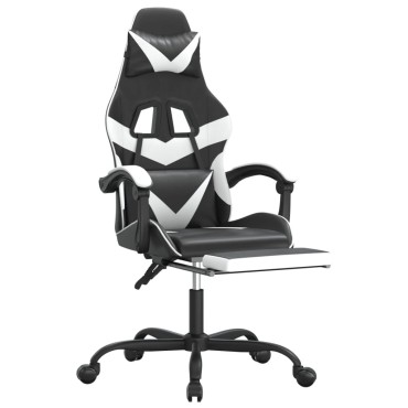 vidaXL Καρέκλα Gaming Περιστρ. Υποπόδιο Μαύρο άσπρο Συνθετικό Δέρμα 57,5x59,5x(121-131)cm 1 τεμ.