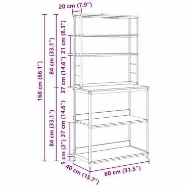 vidaXL Ράφι Κουζίνας 5 επιπέδων 80x40x168cm Επεξεργασμένο Ξύλο 1 τεμ.