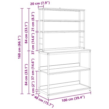 vidaXL Ράφι Κουζίνας 5 επιπέδων 100x40x168cm Επεξεργασμένο Ξύλο 1 τεμ.