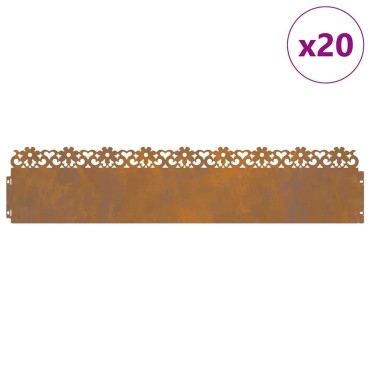 vidaXL Περιγράμματα γκαζόν 20 τμχ. 103 x 0,05 x 22 εκ Σκ rusty
