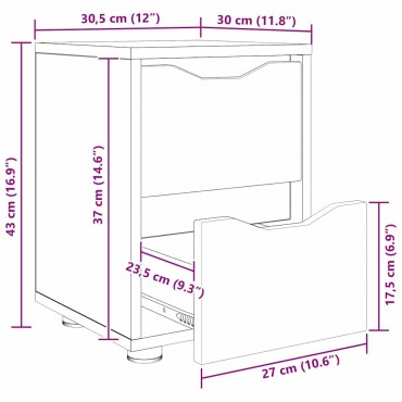vidaXL Κομοδίνα 2 τεμ. Γκρίζο Σονομα 30,5x30x43 εκ