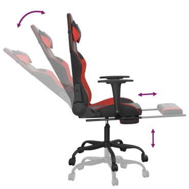 vidaXL Καρέκλα Gaming Μασάζ Υποπόδιο Μαύρο/Κόκκινο από Συνθετικό Δέρμα 66x56x(120,5-131)cm 1 τεμ.