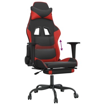 vidaXL Καρέκλα Gaming Μασάζ Υποπόδιο Μαύρο/Κόκκινο από Συνθετικό Δέρμα 66x56x(120,5-131)cm 1 τεμ.