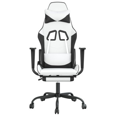 vidaXL Καρέκλα Gaming με Υποπόδιο Λευκό και Μαύρο από Συνθετικό Δέρμα 66x56x(120,5-131)cm 1 τεμ.