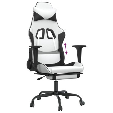 vidaXL Καρέκλα Gaming με Υποπόδιο Λευκό και Μαύρο από Συνθετικό Δέρμα 66x56x(120,5-131)cm 1 τεμ.