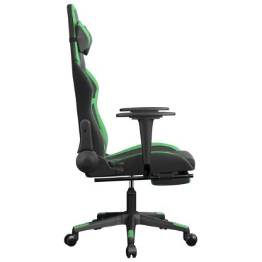 vidaXL Καρέκλα Gaming Μασάζ Υποπόδιο Μαύρο/Πράσινο από Συνθετικό Δέρμα 67x64x(116-127)cm 1 τεμ.