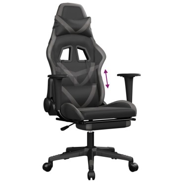 vidaXL Καρέκλα Gaming Μασάζ Υποπόδιο Μαύρο/Γκρι από Συνθετικό Δέρμα 67x64x(116-127)cm 1 τεμ.
