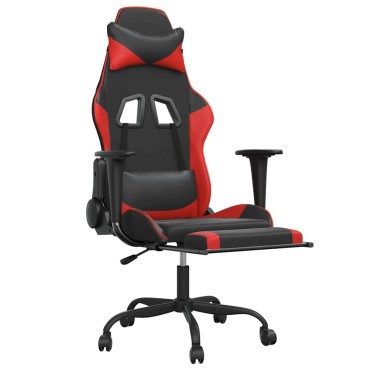 vidaXL Καρέκλα Gaming Μασάζ Υποπόδιο Μαύρο/Πράσινο από Συνθετικό Δέρμα 66x56x(120,5-131)cm 1 τεμ.