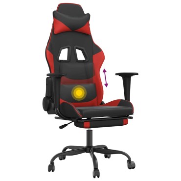 vidaXL Καρέκλα Gaming Μασάζ Υποπόδιο Μαύρο/Πράσινο από Συνθετικό Δέρμα 66x56x(120,5-131)cm 1 τεμ.