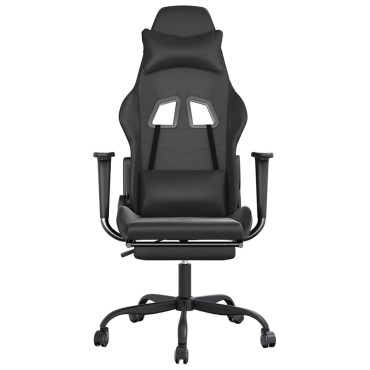 vidaXL Καρέκλα Gaming Μασάζ Υποπόδιο Μαύροαπό Συνθετικό Δέρμα 66x56x(120,5-131)cm 1 τεμ.