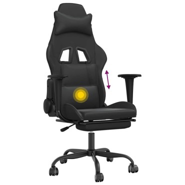 vidaXL Καρέκλα Gaming Μασάζ Υποπόδιο Μαύροαπό Συνθετικό Δέρμα 66x56x(120,5-131)cm 1 τεμ.