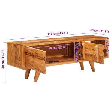 vidaXL Ντουλάπι TV με ράφι Καφέ 110x30x40cm Στερεό Ξύλο Ακακίας 1 τεμ.