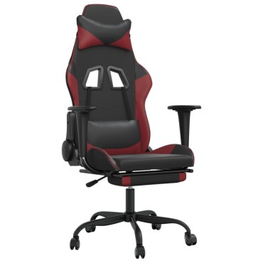vidaXL Καρέκλα Gaming Μασάζ Υποπόδιο Μαύρο/Μπορντό από Συνθετικό Δέρμα 66x56x(120,5-131)cm 1 τεμ.