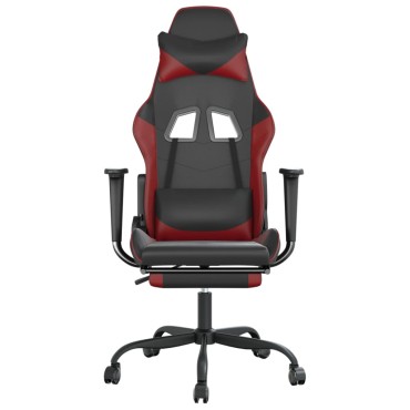 vidaXL Καρέκλα Gaming Μασάζ Υποπόδιο Μαύρο/Μπορντό από Συνθετικό Δέρμα 66x56x(120,5-131)cm 1 τεμ.