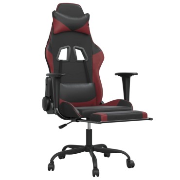 vidaXL Καρέκλα Gaming Μασάζ Υποπόδιο Μαύρο/Μπορντό από Συνθετικό Δέρμα 66x56x(120,5-131)cm 1 τεμ.