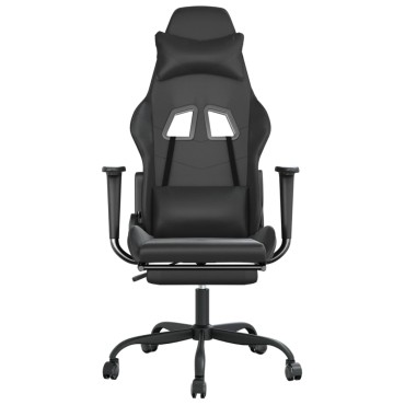 vidaXL Καρέκλα Gaming Μασάζ Υποπόδιο Μαύρο από Συνθετικό Δέρμα 66x56x(120,5-131)cm 1 τεμ.