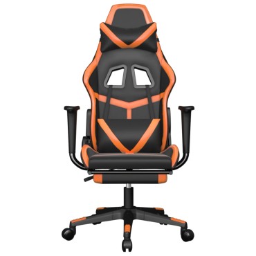 vidaXL Καρέκλα Gaming Μασάζ Υποπόδιο Μαύρο/Πορτοκαλί Συνθετικό Δέρμα 67x64x(116-127)cm 1 τεμ.
