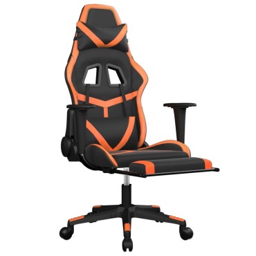 vidaXL Καρέκλα Gaming Μασάζ Υποπόδιο Μαύρο/Πορτοκαλί Συνθετικό Δέρμα 67x64x(116-127)cm 1 τεμ.