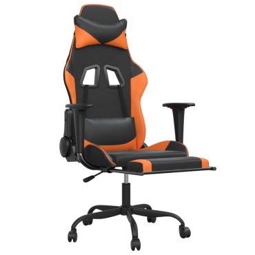 vidaXL Καρέκλα Gaming Μασάζ Υποπόδιο Μαύρο Πορτοκαλί Συνθετικό Δέρμα 66x56x(120,5-131)cm 1 τεμ.
