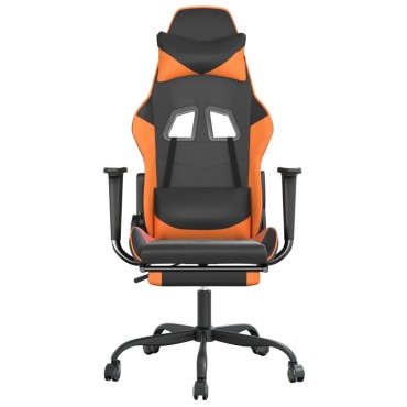 vidaXL Καρέκλα Gaming Μασάζ Υποπόδιο Μαύρο Πορτοκαλί Συνθετικό Δέρμα 66x56x(120,5-131)cm 1 τεμ.
