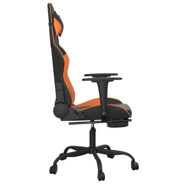 vidaXL Καρέκλα Gaming Μασάζ Υποπόδιο Μαύρο Πορτοκαλί Συνθετικό Δέρμα 66x56x(120,5-131)cm 1 τεμ.