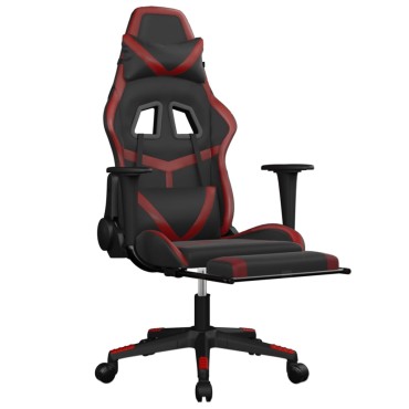 vidaXL Καρέκλα Gaming Μασάζ Υποπόδιο Μαύρο/Μπορντό από Συνθετικό Δέρμα 67x64x(116-127)cm 1 τεμ.