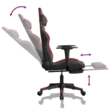 vidaXL Καρέκλα Gaming Μασάζ Υποπόδιο Μαύρο/Μπορντό από Συνθετικό Δέρμα 67x64x(116-127)cm 1 τεμ.