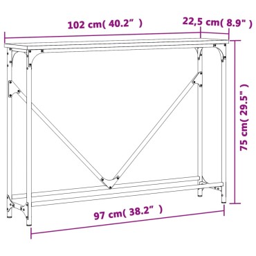 vidaXL Τραπέζι Κονσόλα Γκρι Sonoma 102x22,5x75cm Επεξεργ. Ξύλο 1 τεμ.
