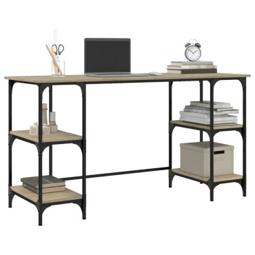 vidaXL Γραφείο Sonoma Δρυς 140x50x75cm Μέταλλο & Επεξεργασμένο Ξύλο 1 τεμ.