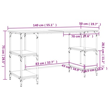 vidaXL Γραφείο Sonoma Δρυς 140x50x75cm Μέταλλο & Επεξεργασμένο Ξύλο 1 τεμ.