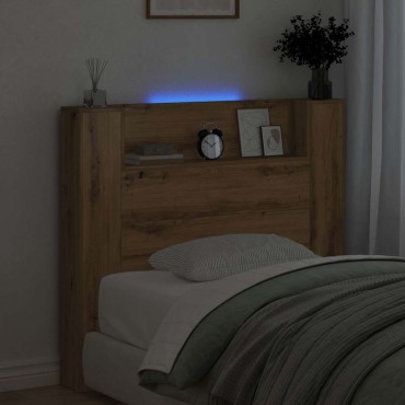 vidaXL Κεφαλάρι αποθήκευσης με LED Artisan Δρυς Επεξεργασμένο Ξύλο 120x15x103,5cm 1 τεμ.
