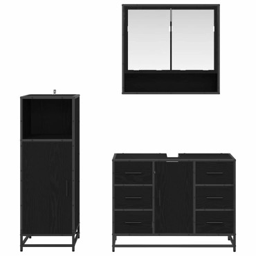 vidaXL Σετ Επίπλων Μπάνιου 3 τεμ. Μαύρη Οξυά 80x33x60 εκ