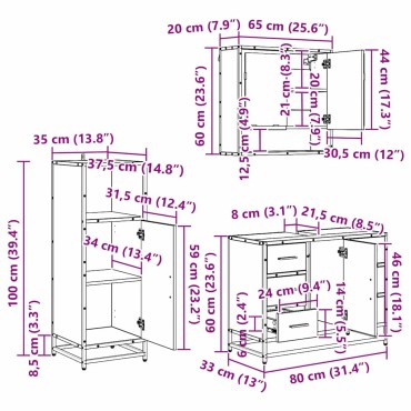 vidaXL Σετ Επίπλων Μπάνιου 3 τεμ. Μαύρη Οξυά 80x33x60 εκ