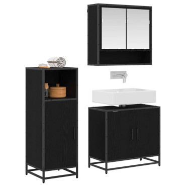 vidaXL Σετ Επίπλων Μπάνιου 3 τεμ. Μαύρη Οξυά 35x37,5x100cm
