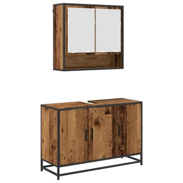 vidaXL Σετ Επίπλων Μπάνιου με ράφι 2 τεμ. Παλιό Ξύλο Επεξεργασμένο ξύλο 90x33x60cm