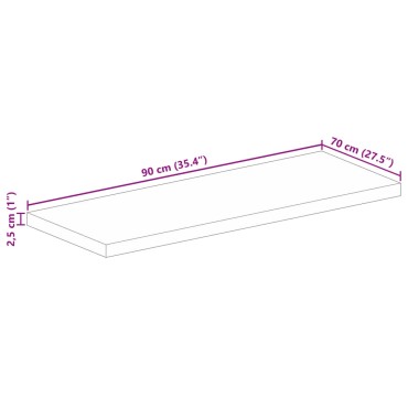 vidaXL Επιφάνεια Τραπεζιού Ορθογώνια 90x70x2,5cm Μασίφ Ξύλο Ακακίας 1 τεμ.