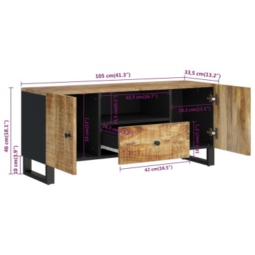 vidaXL Έπιπλο Τηλεόρασης 105x33,5x46cm Μασίφ Ξύλο Μάνγκο & Επεξ. Ξύλο