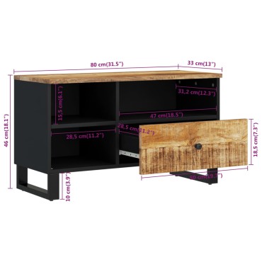 vidaXL Έπιπλο Τηλεόρασης 80x33x46cm Μασίφ Ξύλο Μάνγκο & Επεξ. Ξύλο