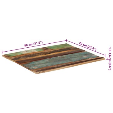 vidaXL Επιφάνεια Τραπεζιού Ορθ. 70x80cm 15-16 χιλ Μασίφ Ανακ. Ξύλο 1 τεμ.