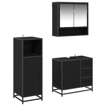 vidaXL Σετ Επίπλων Μπάνιου 3 τεμ. Μαύρη Οξυά 35x37,5x100cm