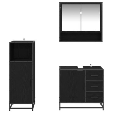 vidaXL Σετ Επίπλων Μπάνιου 3 τεμ. Μαύρη Οξυά 35x37,5x100cm