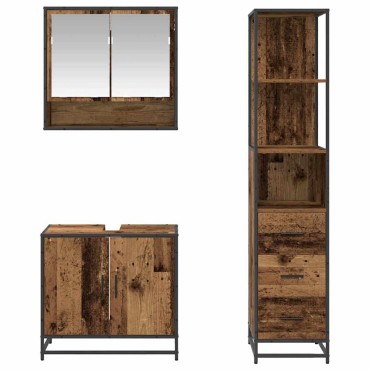 vidaXL Σετ Επίπλων Μπάνιου 3 τεμ. Παλιό Ξύλο 35x37,5x166cm