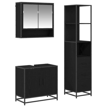 vidaXL Σετ Επίπλων Μπάνιου 3 τεμ. Μαύρη Οξυά 35x37,5x166cm