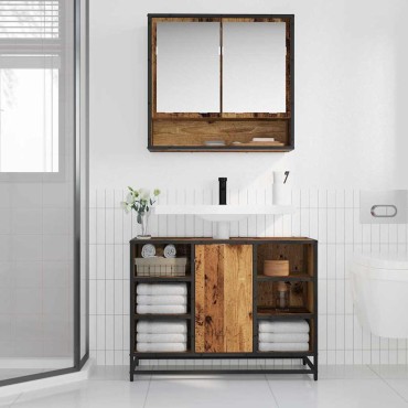 vidaXL Σετ Επίπλων Μπάνιου 2 τεμ. Παλιό Ξύλο 80x33x60 εκ