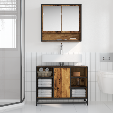 vidaXL Σετ Επίπλων Μπάνιου 2 τεμ. Παλιό Ξύλο 80x33x60 εκ
