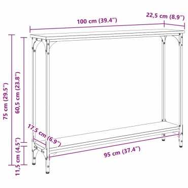 vidaXL Τραπέζι κονσόλας Μαύρη Οξυά 100x22,5x75 εκ 1 τεμ.